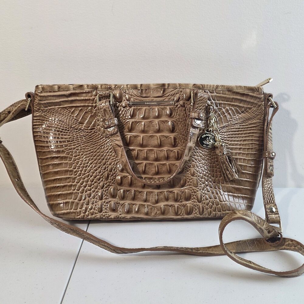 Brahmin Mini Asher Satchel Bag In Crocodile Embossed Leather Brown Tan EUC